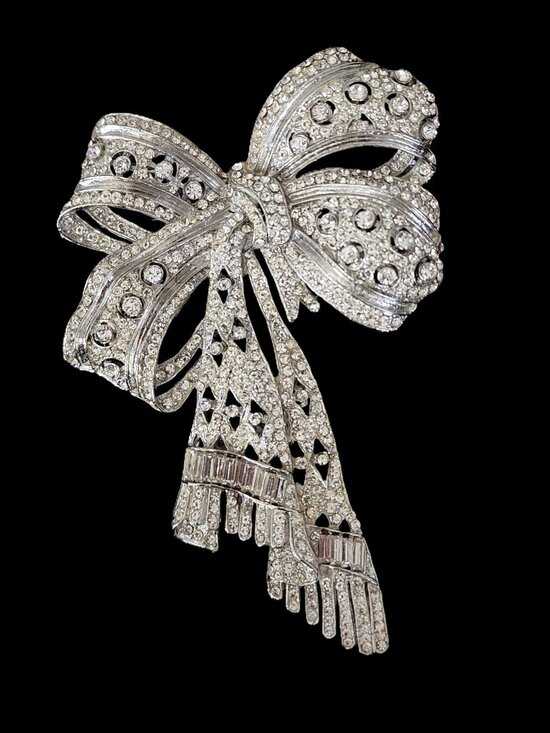 Vintage Jewelry - VINTAGE Thelma Deutsch Massive 4.5" Runway Bow Brooch - 80s Glam Statement